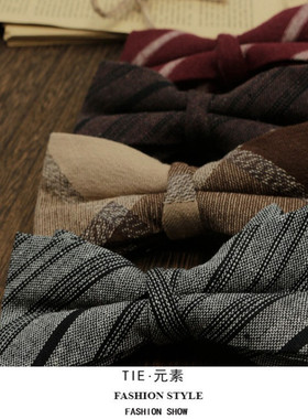 韩版领结男英伦复古咖色黄色棉麻文艺男士领花蝴蝶结正装婚礼新郎