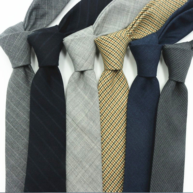 男士韩版窄版英伦复古羊毛领带正装职业时尚休闲灰色蓝色黑小领带
