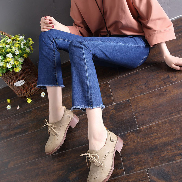 spring and Autumn New Korean female black jeans all-match high waist pants withmicro La nine