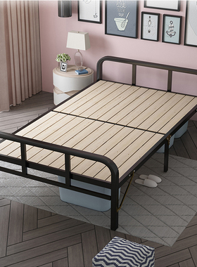 折叠床午休单人床实木床板1.2米简易双人铁架家用小床硬板加固1米