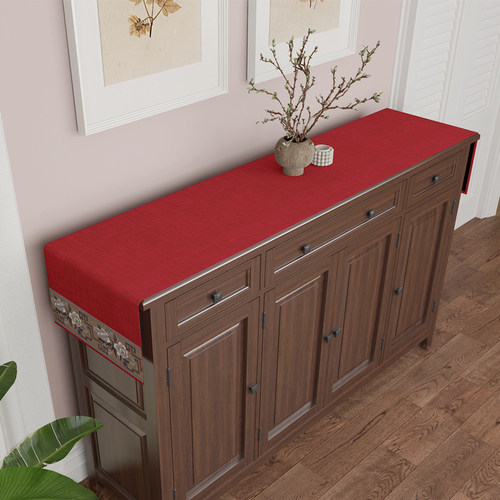 玄关边柜台布盖巾桌旗防尘新年红色喜庆餐装饰柜中国风长条桌布