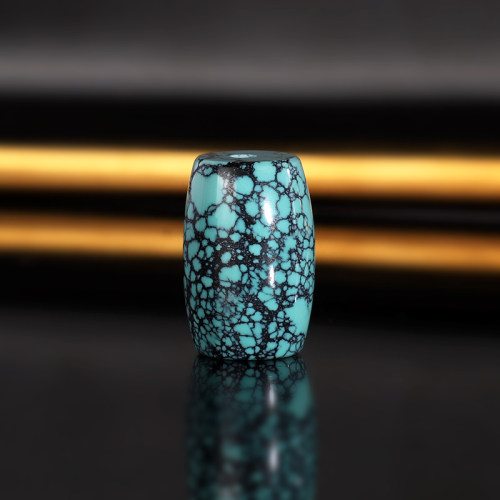 原矿绿松石散珠11.3x17mm LT3高瓷蓝绿铁线网花桶珠配珠 一物一图