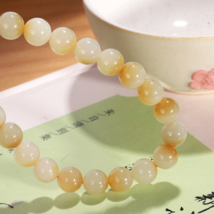 新疆天然且末糖和田玉圆珠手串8mm渐变款糖白WX95号糖料手链浅色