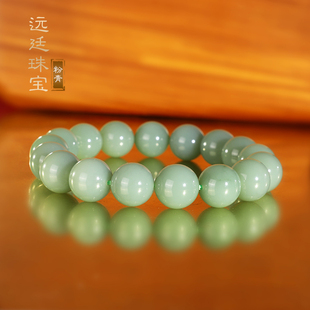 天然俄料碧玉粉青手串12mm单圈 高品 老坑和田玉羊脂玉手链珠串