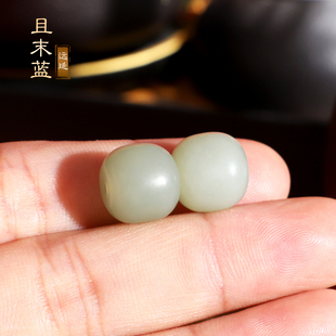 新疆和田玉散珠老型珠 且末蓝天然玉石单珠配珠配饰对珠10-12mm