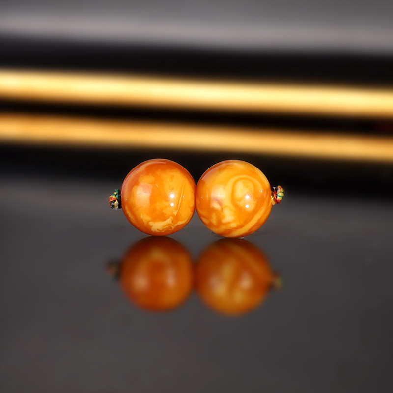 天然云端老蜡妖花LLY13 直径9.7mm 虎皮纹满蜡俄料古董老蜜蜡配珠