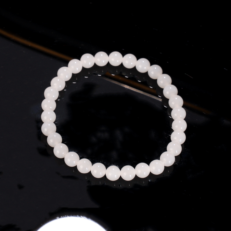 天然俄料和田玉手串6mm WL50号 高货羊脂白玉手链单圈珠串
