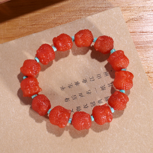 天然保真四川凉山南红樱桃红手串13mm雕刻宝宝佛头南红玛瑙手链