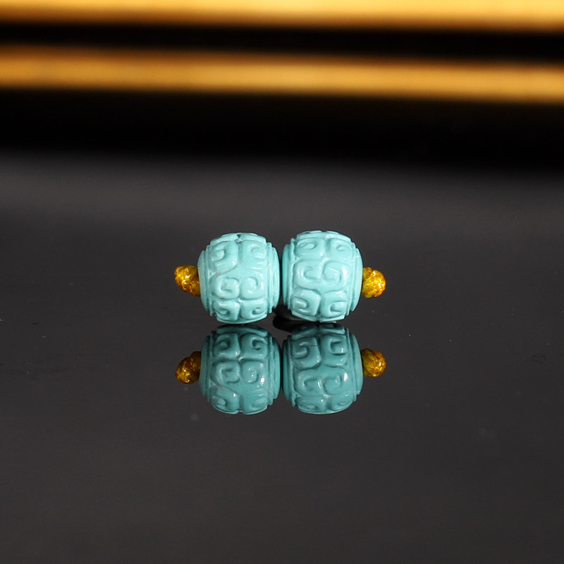 远廷 原矿天然绿松石散珠 42号 回纹珠老型 高瓷蓝绿苏工单珠配珠