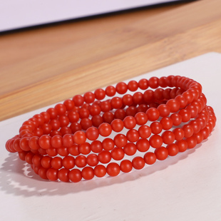 高货保山南红手串四圈4mm108颗佛珠云南杨柳料满色满肉柿子红项链
