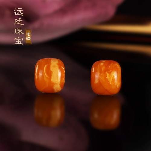 天然老蜜蜡老型珠散珠 收藏俄料满蜜鸡油黄红皮隔珠蜜蜡单颗配珠