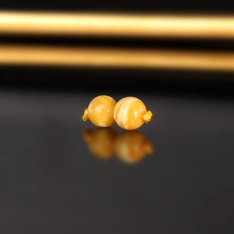 天然俄料老蜡散珠6mm一对 2128号 鸡油黄满密满蜡老蜜蜡配珠隔珠