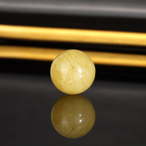 天然俄料蜜蜡散珠13.5mm 2516号 鸡油黄白花蜡满蜡妖花单珠配珠