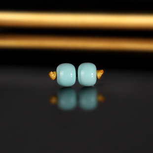 原矿绿松老型珠散珠6x4.8mm 2155号 高瓷蓝绿干净少铁线隔珠散珠