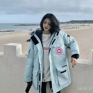 中长款羽绒服女工装派克服大鹅羽加厚保暖远征情侣款男女连帽外套