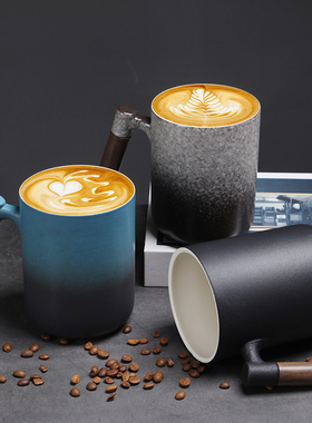 800ml大容量马克杯窑变陶瓷水杯复古粗陶咖啡杯子创意木柄啤酒杯