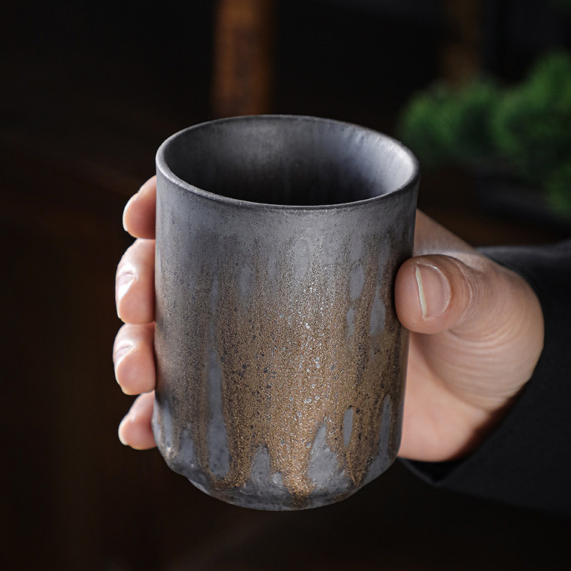 复古粗陶茶杯主人杯单杯陶瓷功夫茶具品茗杯子日式复古鎏金釉水杯,餐饮具,茶杯,淘宝优惠券,粉丝福利购,淘宝优惠卷