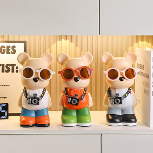 网红直播间卡通暴力熊摆件创意客厅玄关电视玻璃柜酒柜家居装饰品