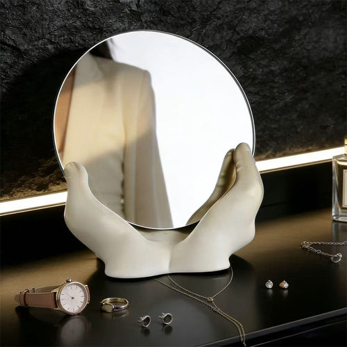 创意手捧造型圆形台式梳妆镜