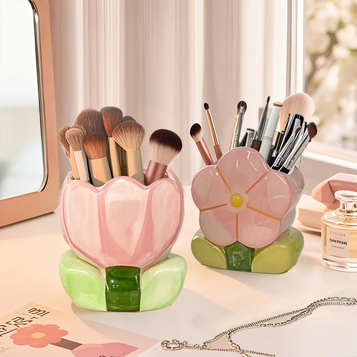 郁金香花朵化妆刷桶收纳摆件