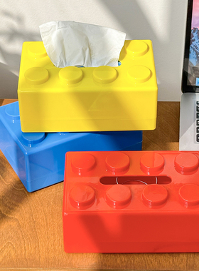 创意多巴胺乐高纸巾盒桌面客厅可爱高颜值带弹簧抽纸盒装饰摆件