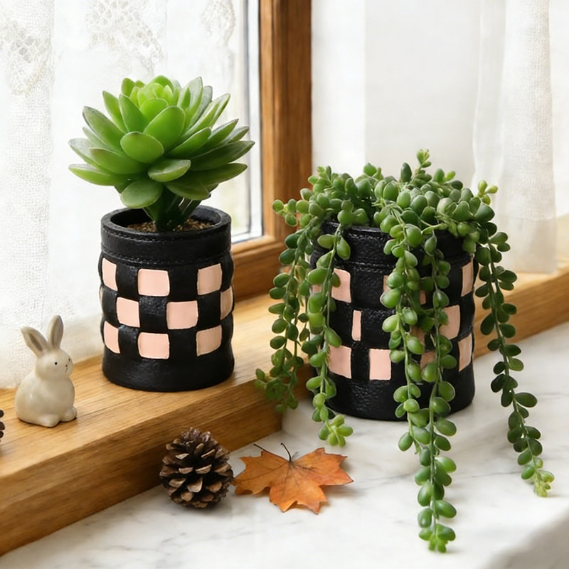 创意仿皮革花盆仙人球多肉绿植物盆栽客厅阳台办公室工位桌面装饰,家居饰品,花盆,淘宝优惠券,粉丝福利购,淘宝优惠卷