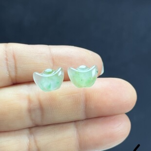 天然玉石精品珠宝高冰飘翠绿色元 宝非洲翠玉耳钉耳环洋气百搭