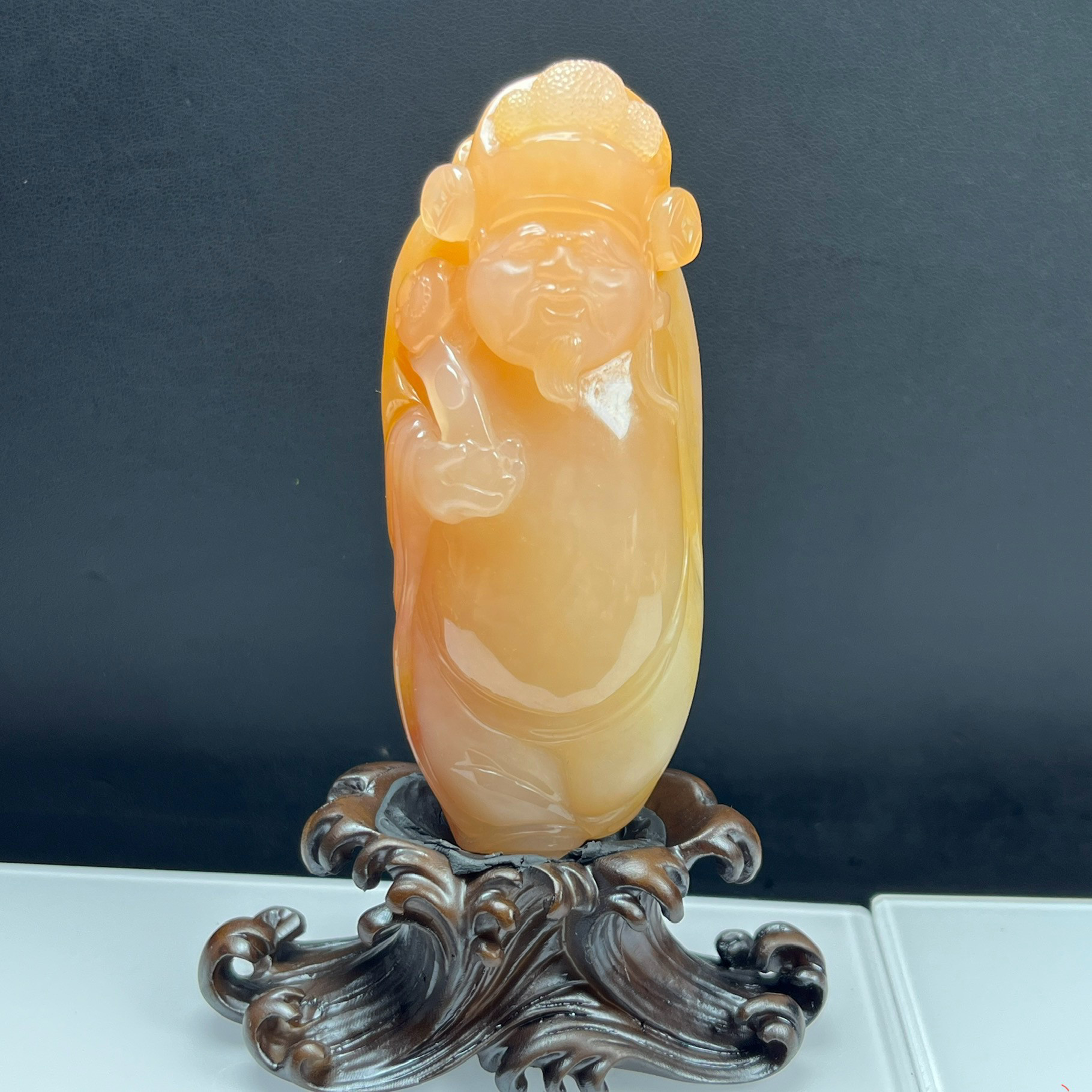 瑞皇翠 天然玉石云南黄龙玉精品珠宝山筋财神爷手玩件小摆件证书