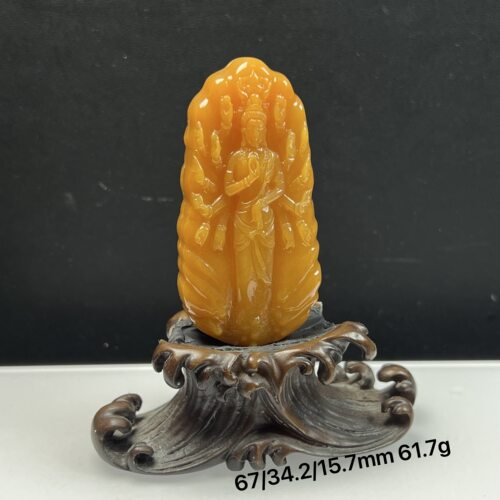 天然玉石缅料黄龙玉千手观音吊坠石英质玉毛衣链鸡油黄玉坠有棉