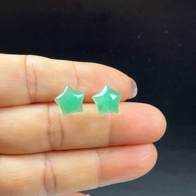 天然玉石精品高冰飘翠绿色非洲翠玉五角星耳环耳饰耳坠子独龙玉