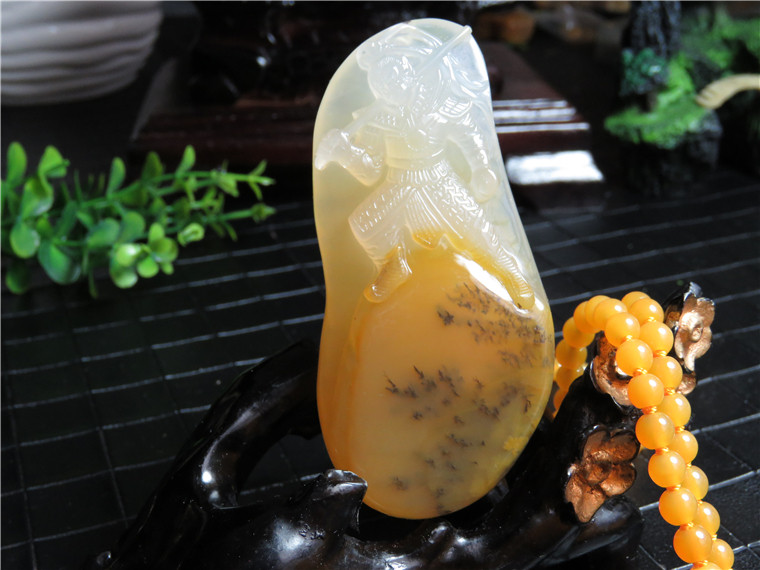 瑞皇翠天然珠宝玉石黄龙玉精品大胜归来草花孙悟空吊坠收藏带证书