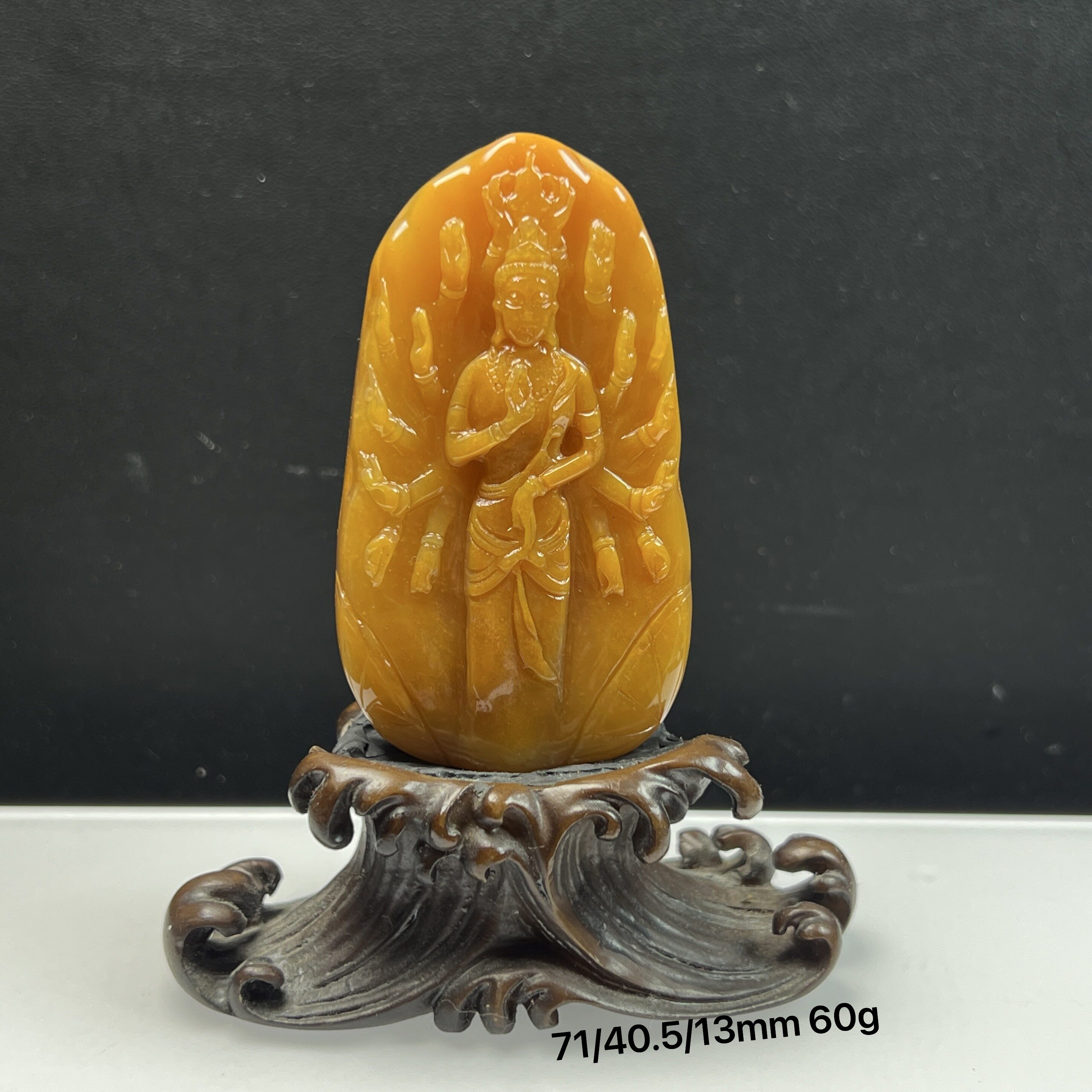 天然玉石缅料黄龙玉精品千手观音吊坠 石英质玉毛衣链鸡油黄玉坠