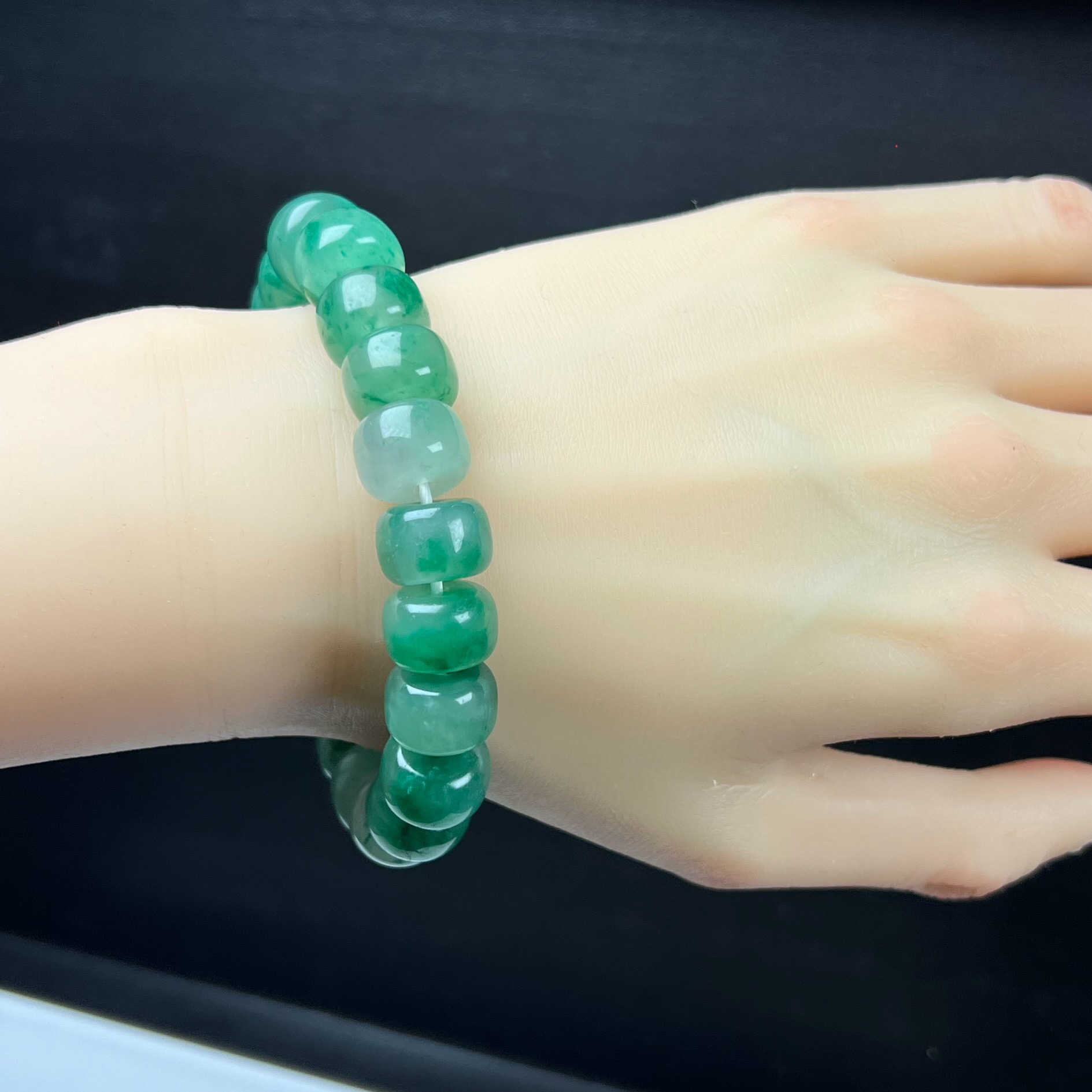 天然玉石精品珠宝冰飘翠绿色非洲翠玉老型珠13mm手串手链送礼