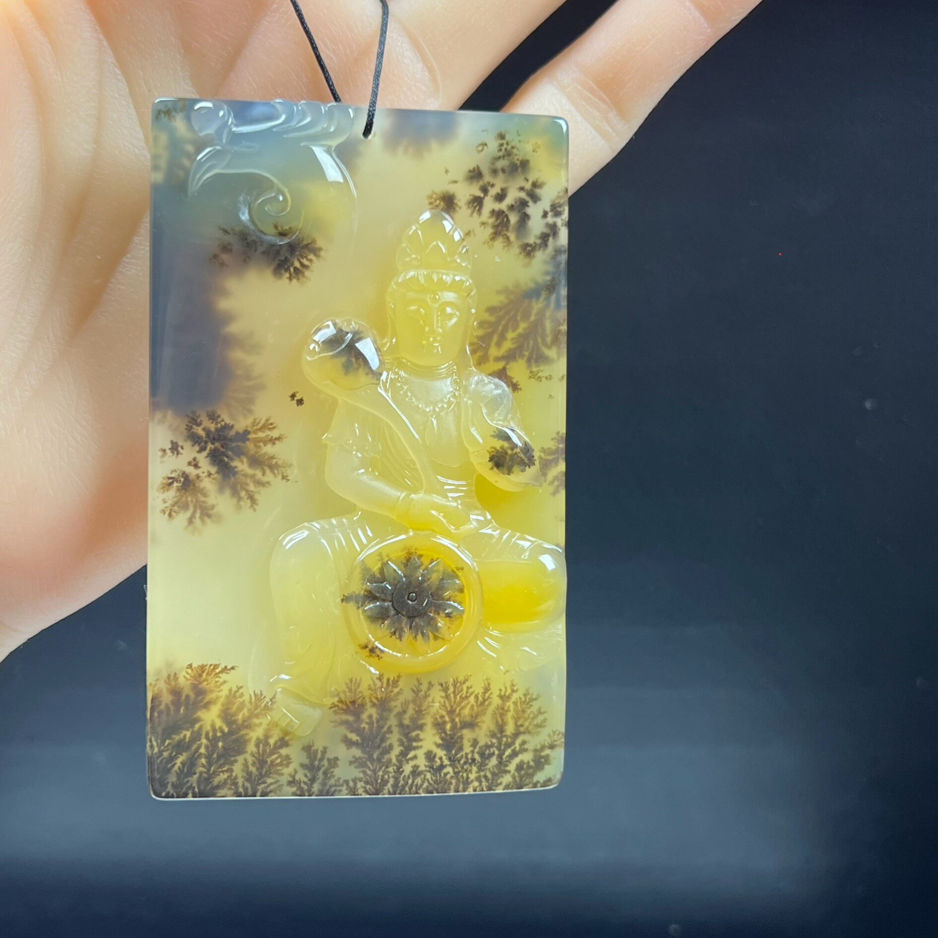 瑞皇翠 天然玉石精品珠宝云南黄龙玉草花观音吊坠毛衣链玉佩证书
