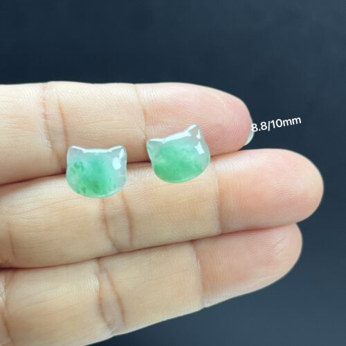 天然玉石耳环高冰飘翠绿 非洲翠玉小熊耳钉耳饰时尚简约 石英质玉
