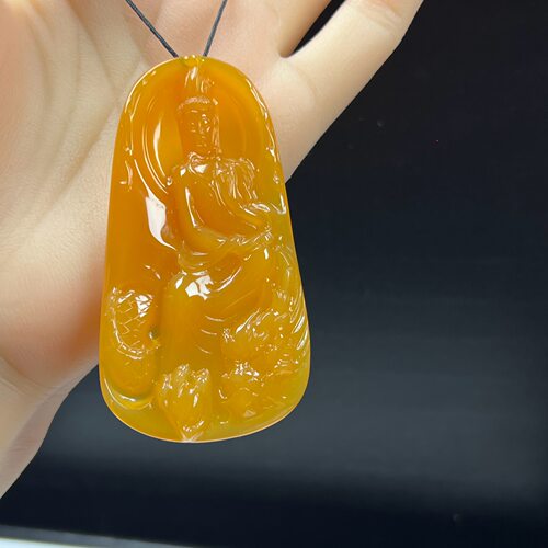 天然玉石精品珠宝缅料黄龙玉观音吊坠神龙护主毛衣链玉坠带证书