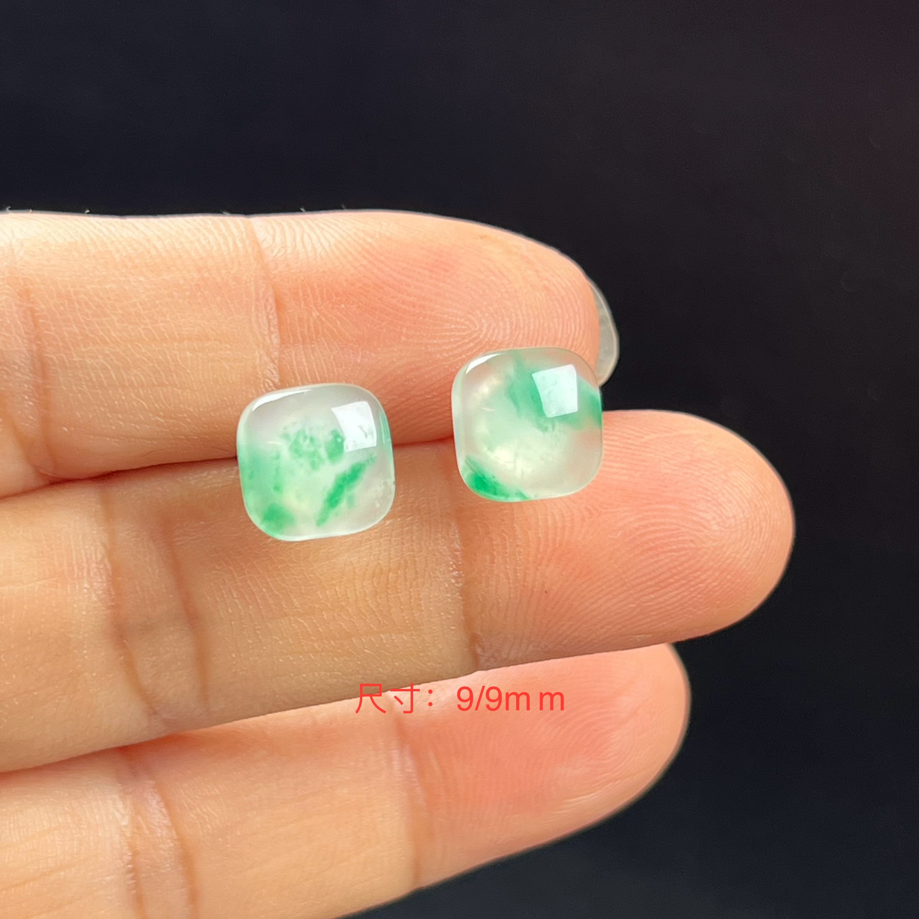 天然玉石精品珠宝高冰飘翠绿非洲翠玉小方糖耳钉耳环耳坠子耳饰