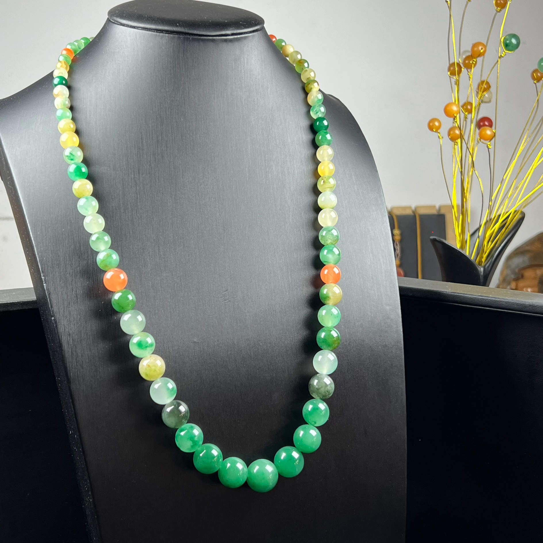 天然玉石精品证书高冰飘黄加绿非洲翠玉佛珠多宝6-15mm项链毛衣链