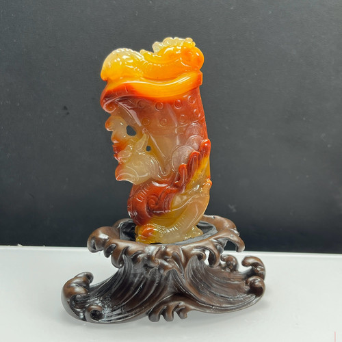 瑞皇翠 天然玉石云南黄龙玉精品珠宝茄子山龙凤杯手玩件小摆件