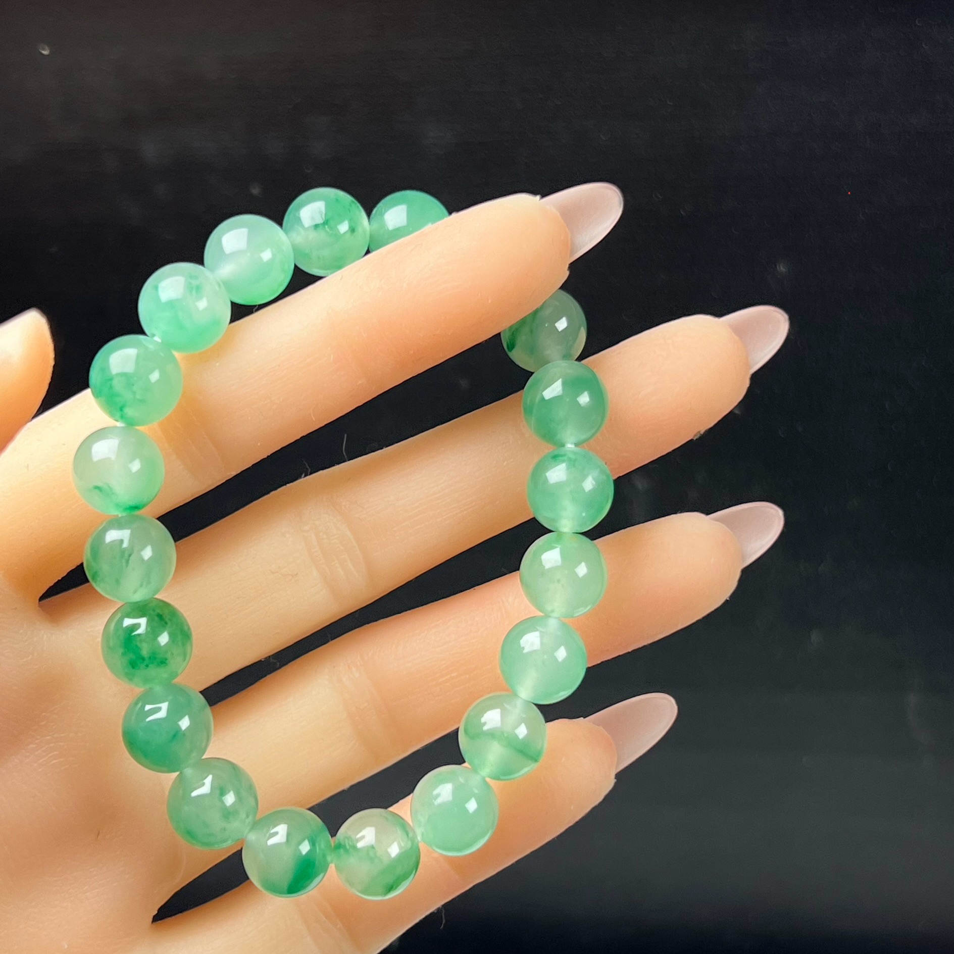 天然玉石精品高冰飘翠绿色非洲翠玉佛珠10mm玉石手串手链正品送礼