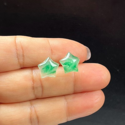 天然玉石精品高冰飘翠绿色非洲翠玉五角星耳环耳饰耳坠子独龙玉