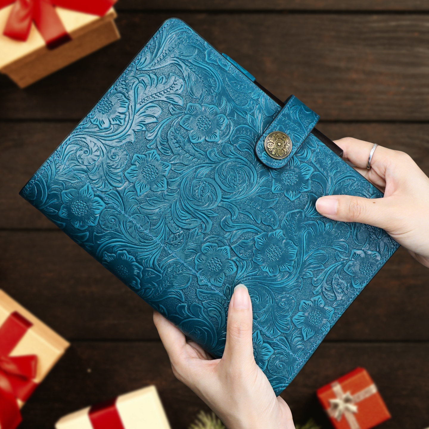 唐草纹牛皮活页手账本手工真皮笔记本A5日记本高级感记事本礼物本