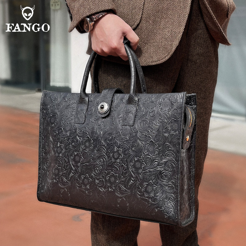 真皮公文包头层牛皮大容量男士手提包休闲复古斜挎15寸电脑包高端