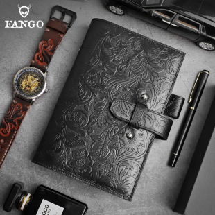 手工复古活页夹A6手帐本旅行记事本牛皮本真皮笔记本日记本雕花潮