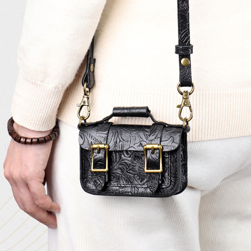 原创手工真皮女包头层牛皮迷你单肩斜跨包个性零钱卡包mini邮差包