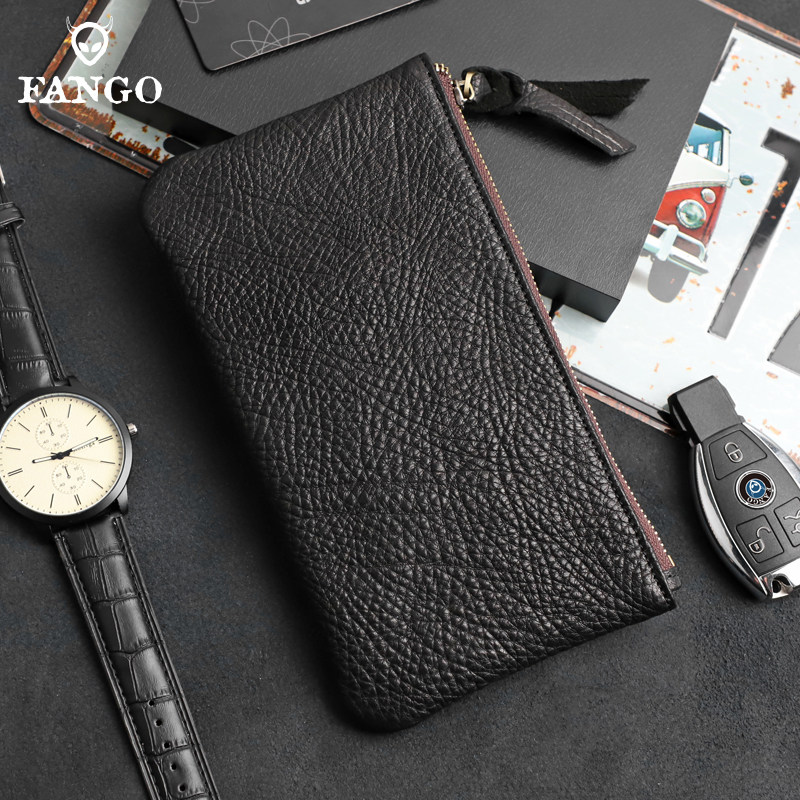 手工真皮横款钱包头层牛皮复古拉链零钱包手机包男女手拿包小手包