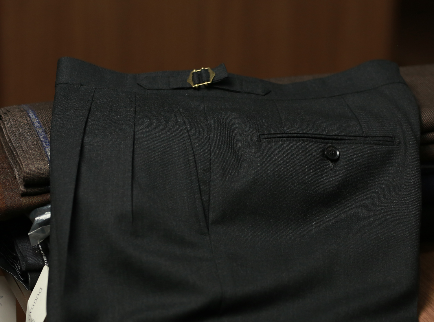 thumbnail for Autumn/Winter High-waisted Wool Blend Trousers Men's Double Pleats Italian Neapolitan Black/Dark Grey/Navy Blue