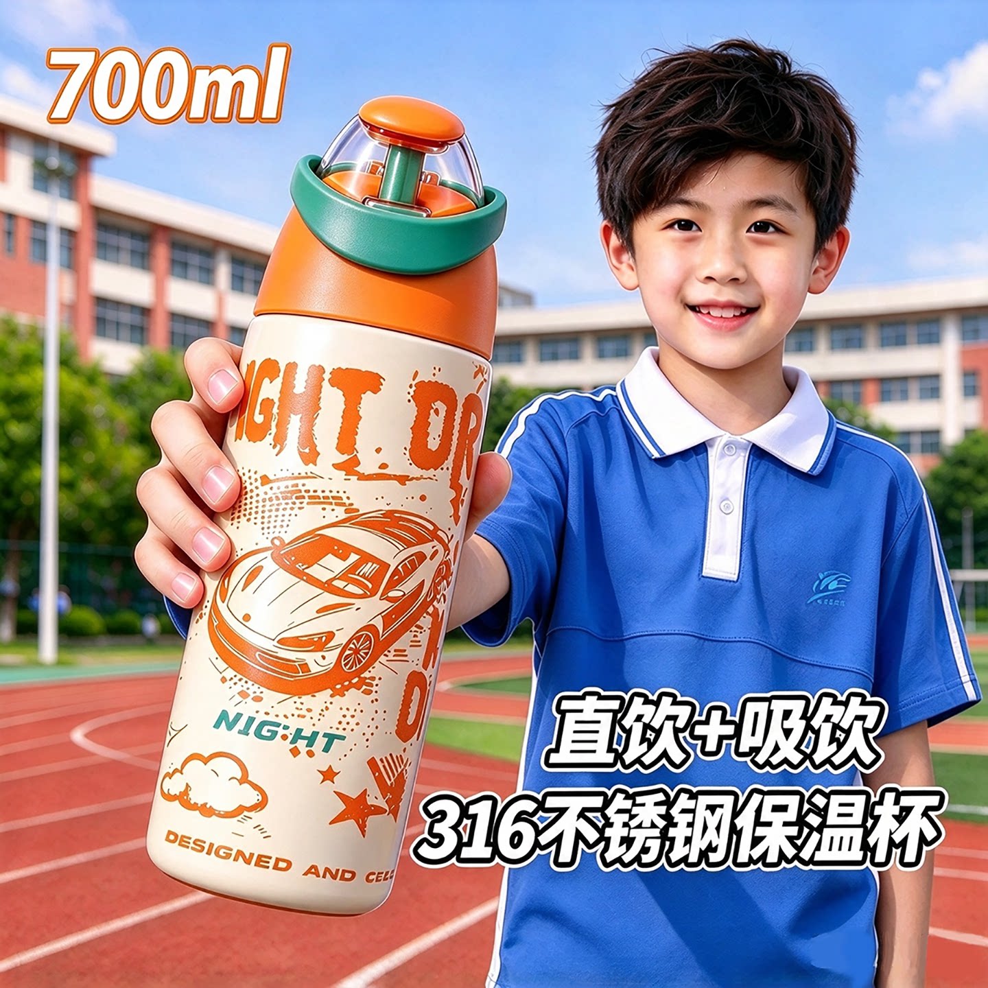 700ml大容量双饮运动水杯保温杯