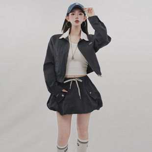 STYLE Miu系松弛风撞色翻领外套女2026春秋休闲百搭夹克上衣 YINZ