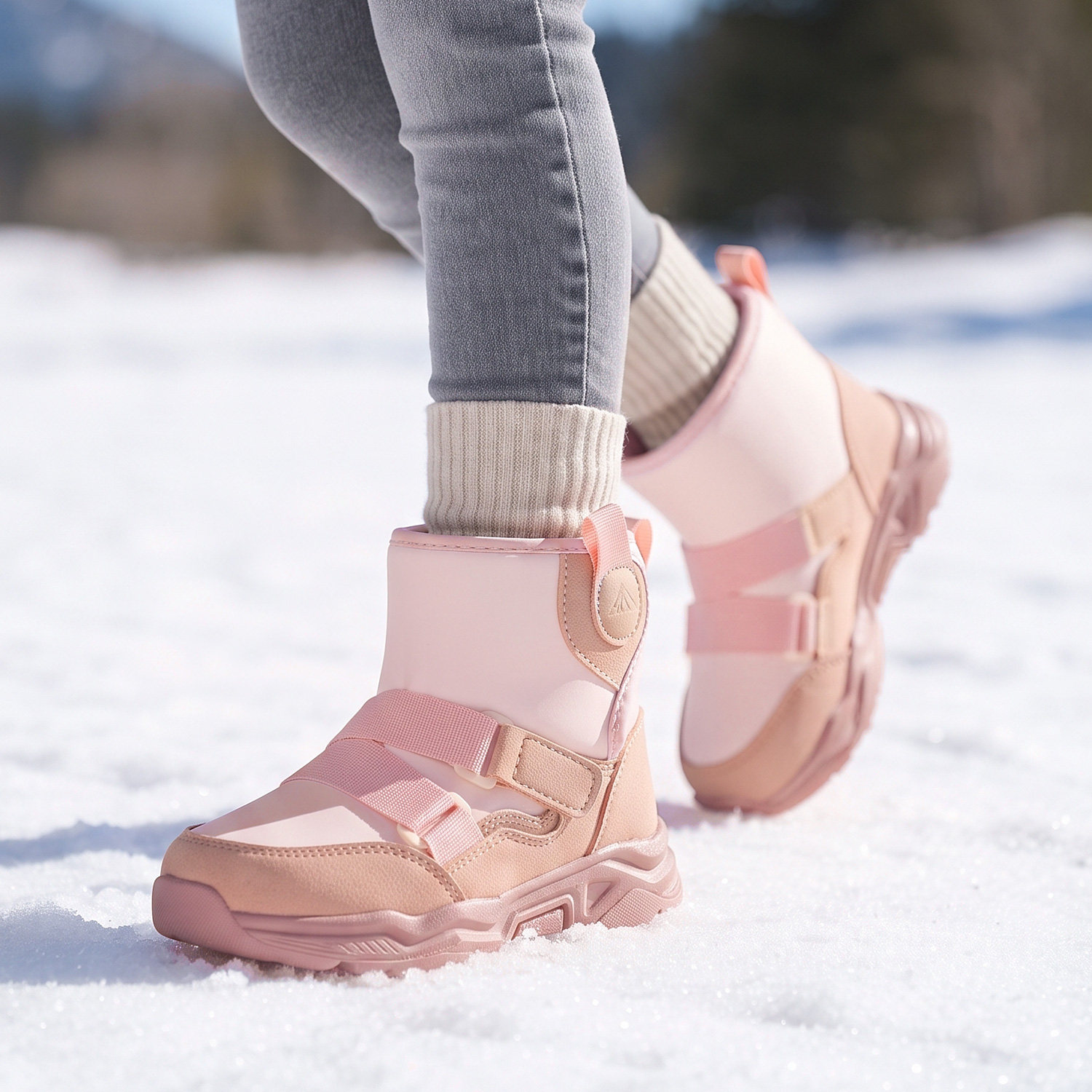 女童中筒加绒防滑防水雪地靴